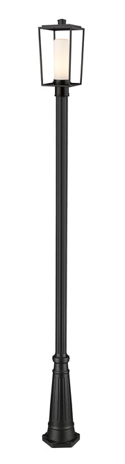 Sheridan 1 Light 8" Outdoor Post Mount Fixture, 17.5" Tall Lantern, White Opal Glass in White Opal, 96" Cast Post, 10" Base