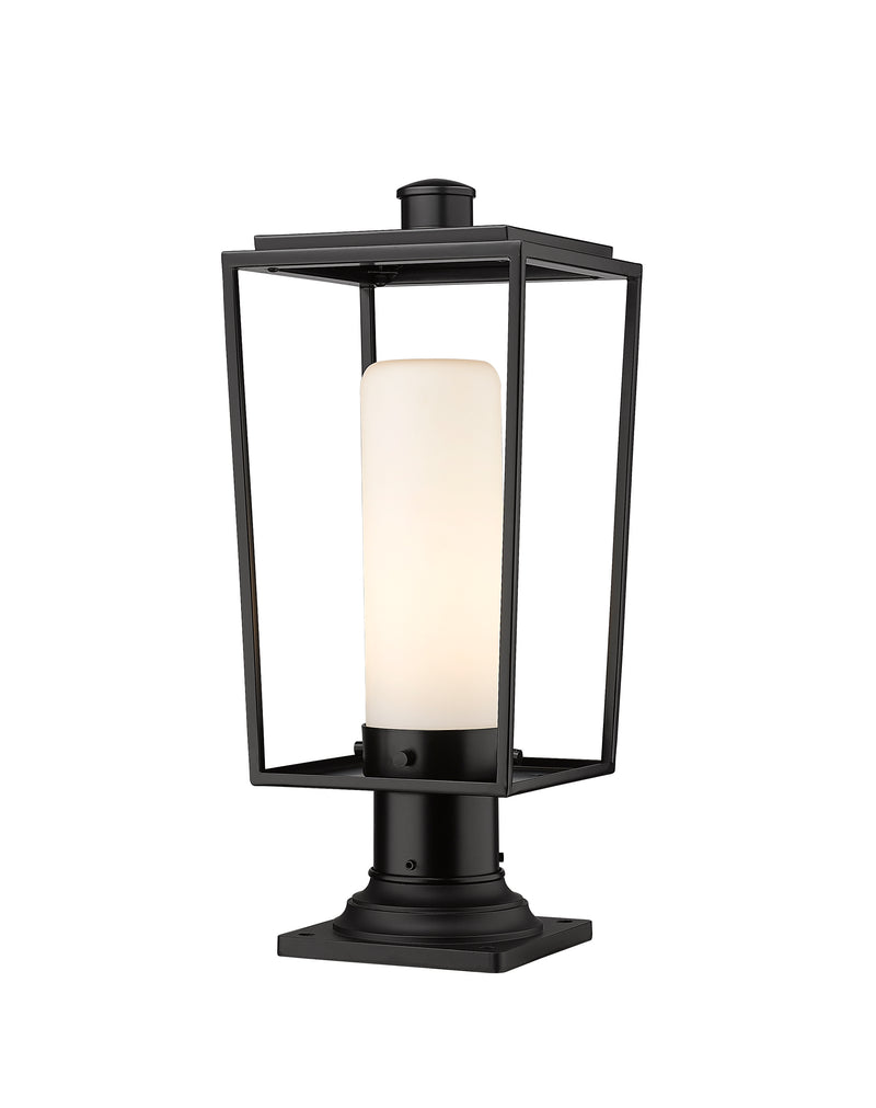Sheridan 1 Light 8" Outdoor Post Mount Fixture, 17.5" Tall Lantern, White Opal Glass in White Opal, Pier Mount, 6" Base
