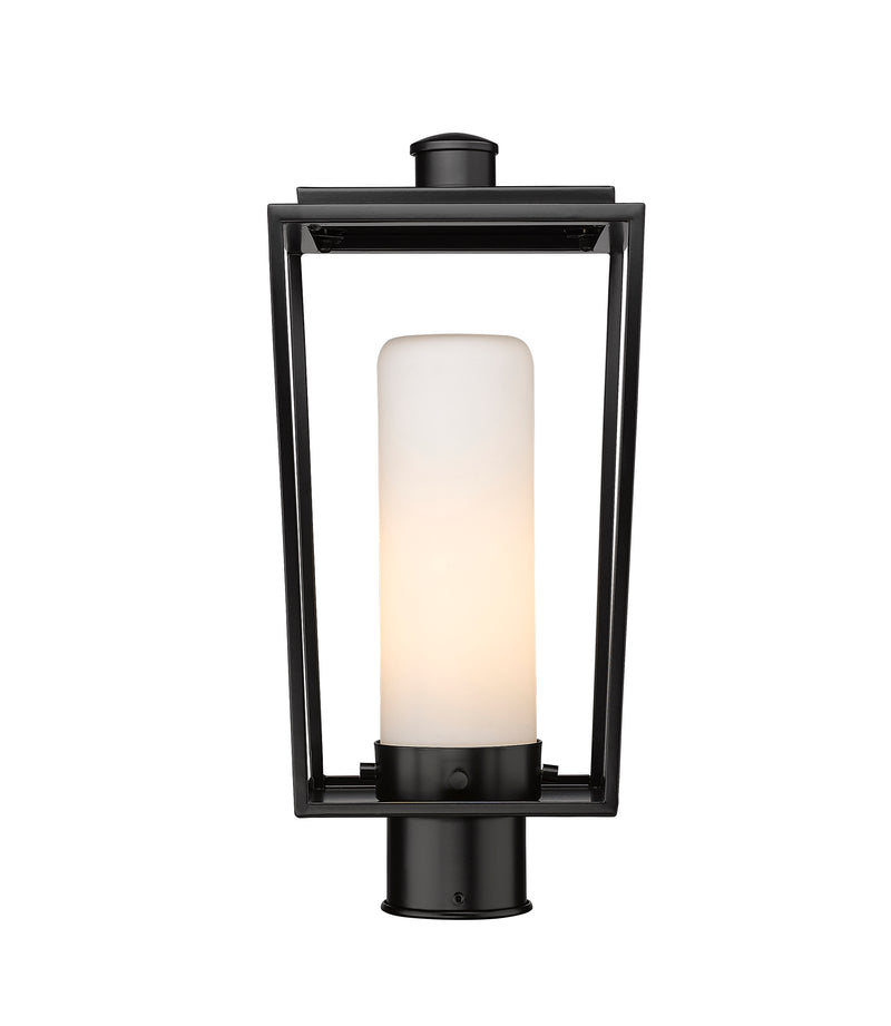 Sheridan 1 Light 8" Outdoor Post Mount Fixture, 17.5" Tall Lantern, White Opal Glass in White Opal, Post Top Only, Round Fitter
