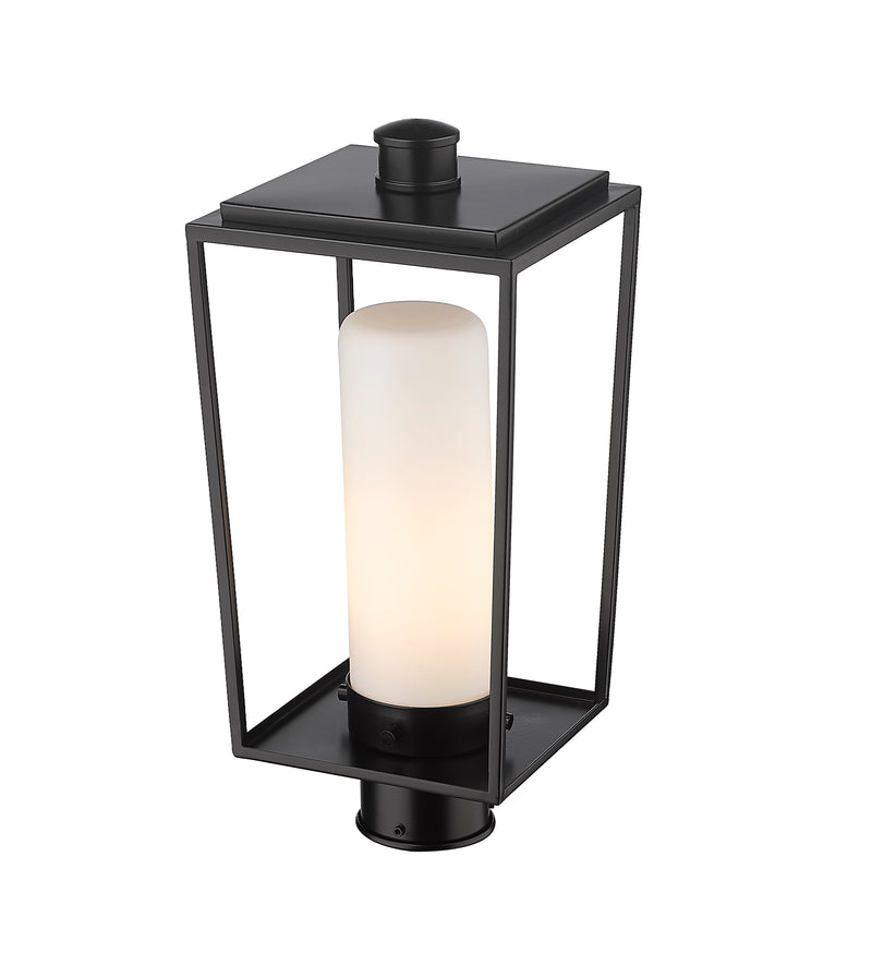 Sheridan 1 Light 8" Outdoor Post Mount Fixture, 17.5" Tall Lantern, White Opal Glass in White Opal, Post Top Only, Round Fitter