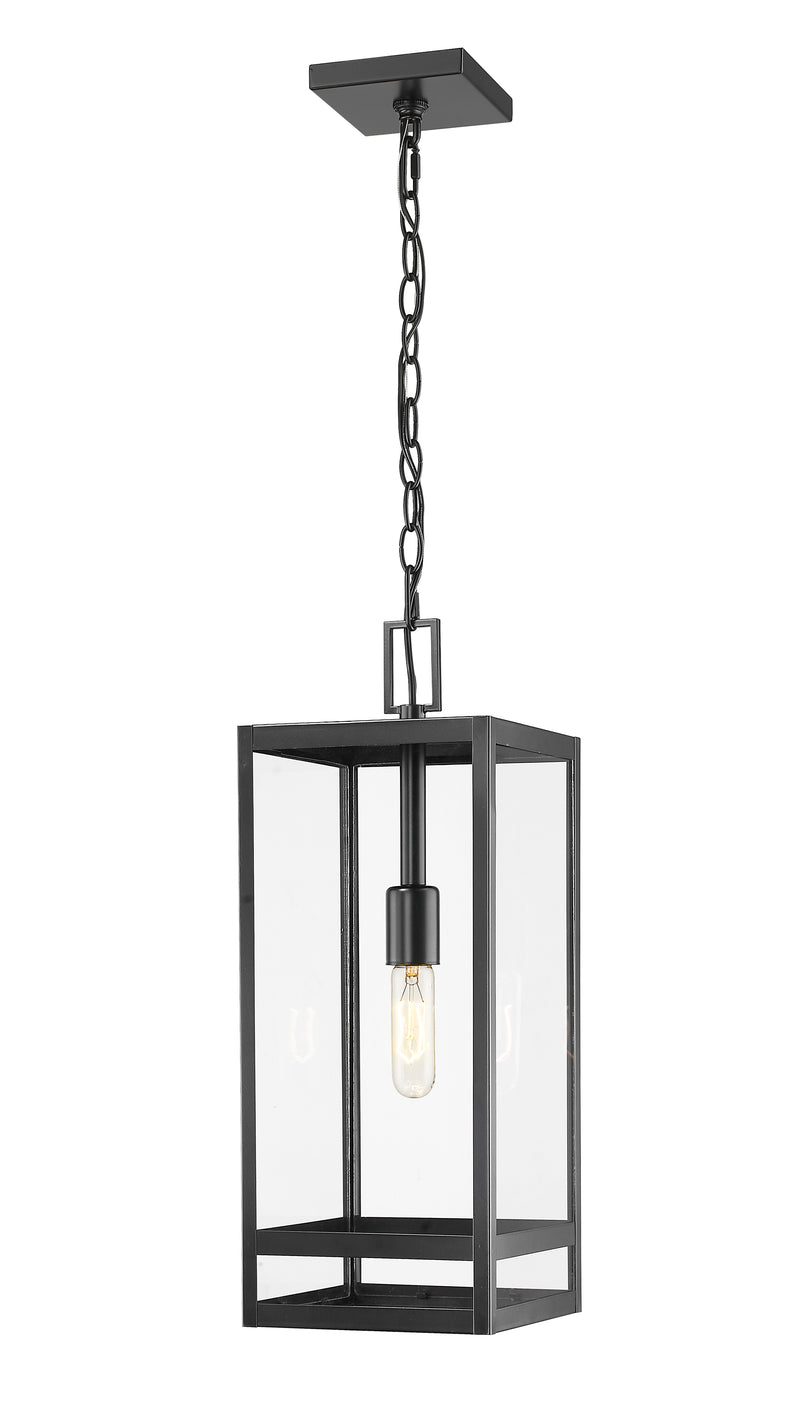 Nuri 1 Light 7.5" Outdoor Chain Mount Ceiling Fixture, 19.75" Tall in Black