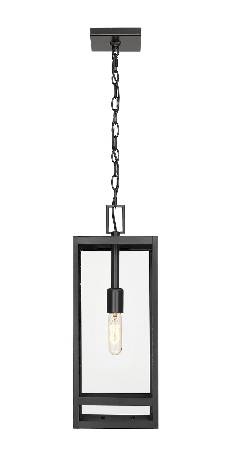 Nuri 1 Light 7.5" Outdoor Chain Mount Ceiling Fixture, 19.75" Tall in Black