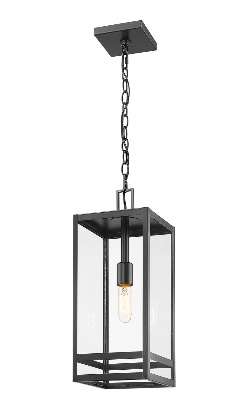 Nuri 1 Light 7.5" Outdoor Chain Mount Ceiling Fixture, 19.75" Tall in Black
