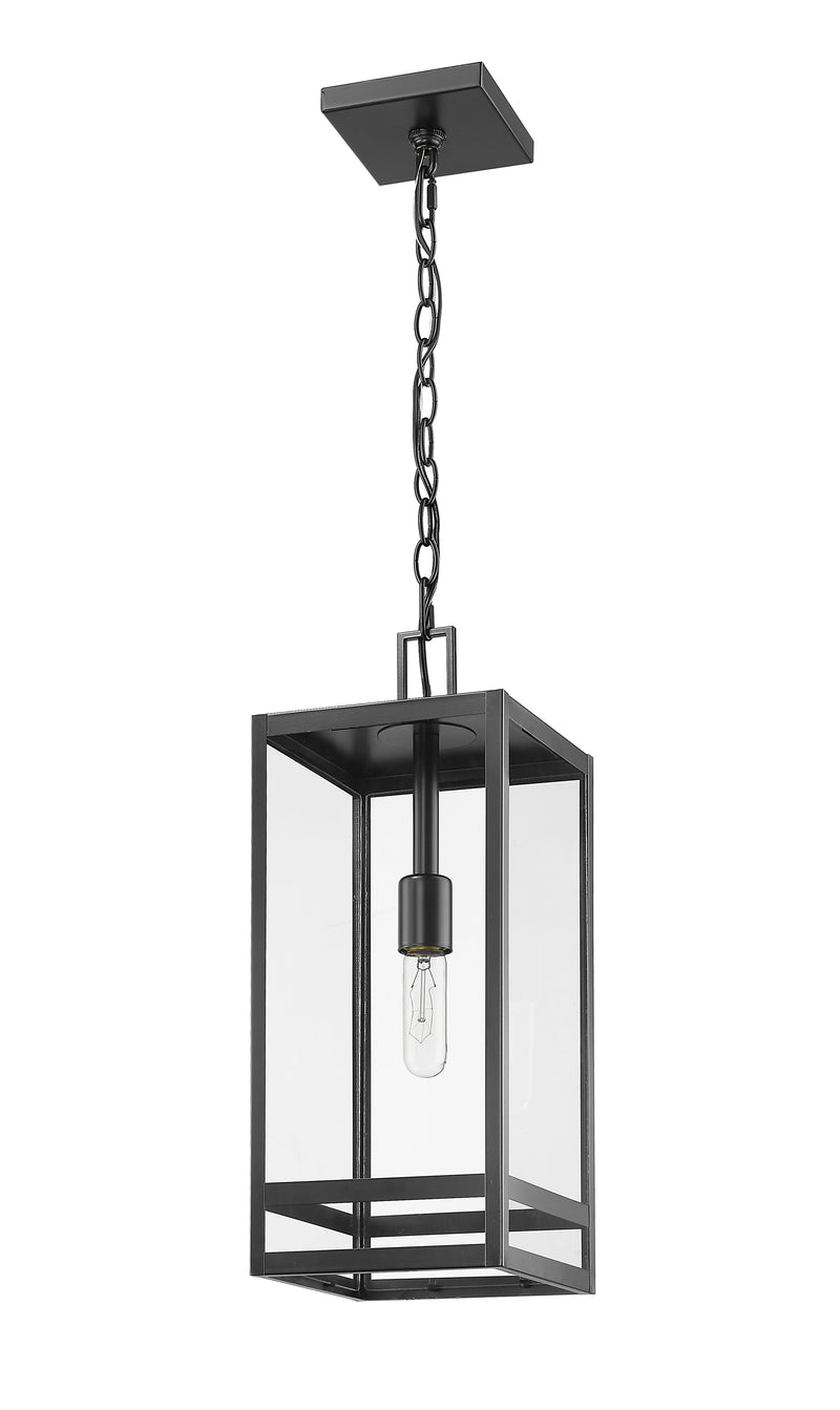 Nuri 1 Light 7.5" Outdoor Chain Mount Ceiling Fixture, 19.75" Tall in Black