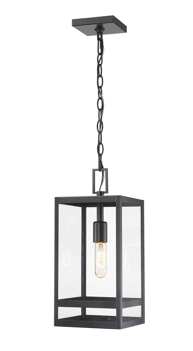 Nuri 1 Light 7.5" Outdoor Chain Mount Ceiling Fixture, 16" Tall in Black