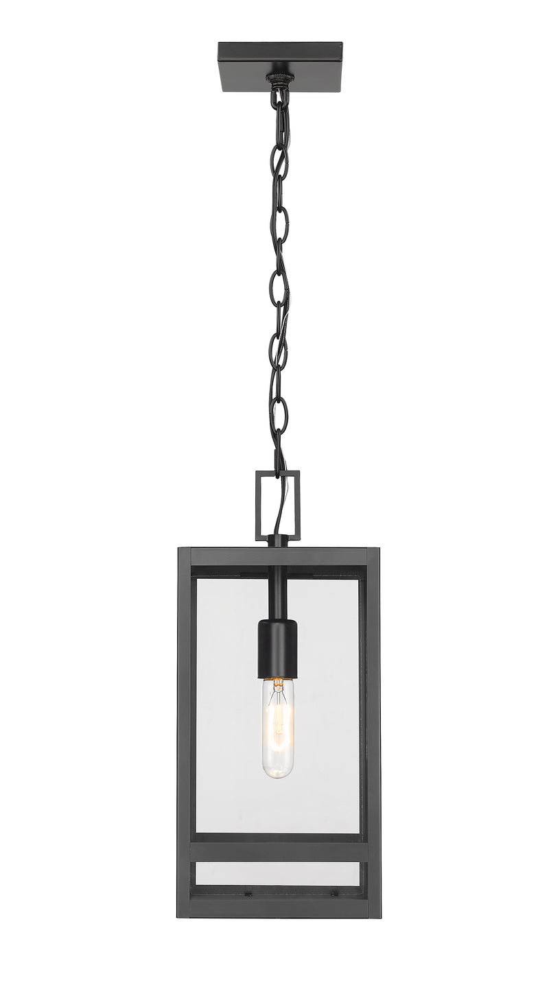 Nuri 1 Light 7.5" Outdoor Chain Mount Ceiling Fixture, 16" Tall in Black