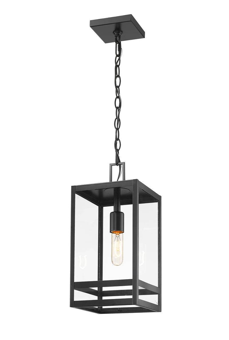 Nuri 1 Light 7.5" Outdoor Chain Mount Ceiling Fixture, 16" Tall in Black