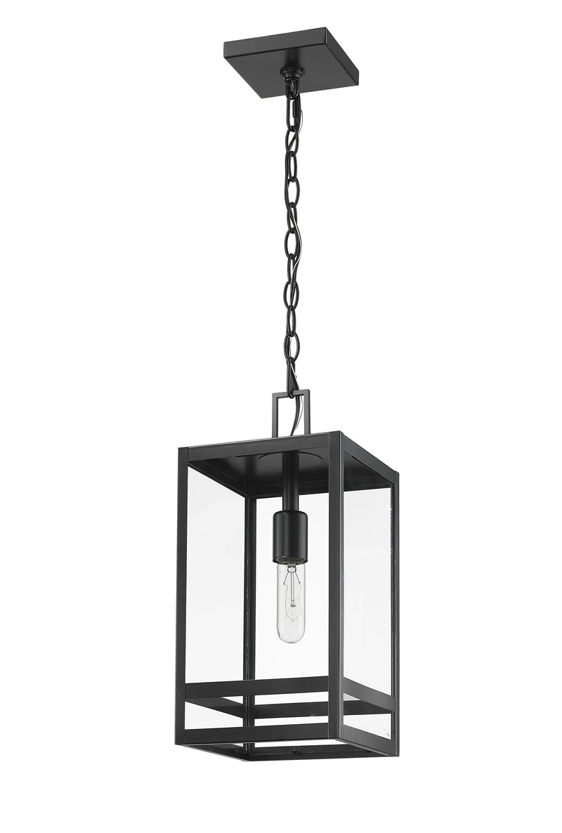Nuri 1 Light 7.5" Outdoor Chain Mount Ceiling Fixture, 16" Tall in Black