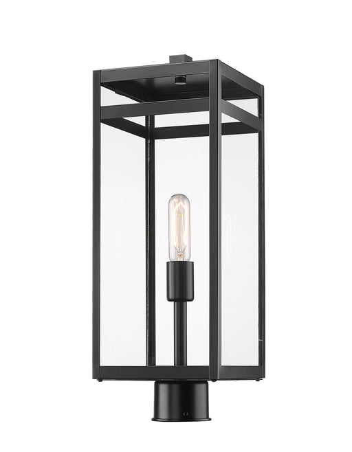 Nuri 1 Light 7.5" Outdoor Post Mount Fixture, 21.5" Tall Lantern in Black, Post Top Only, Round Fitter