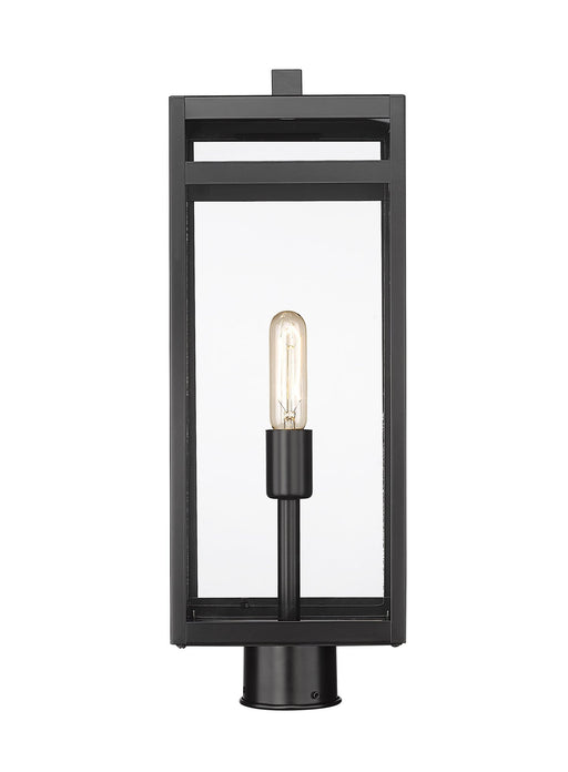 Nuri 1 Light 7.5" Outdoor Post Mount Fixture, 21.5" Tall Lantern in Black, Post Top Only, Round Fitter