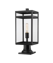 Nuri 1 Light 7.5" Outdoor Post Mount Fixture, 17.75" Tall Lantern in Black, Pier Mount, 6" Base