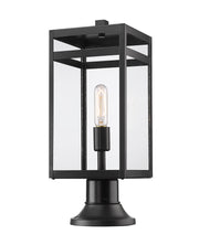 Nuri 1 Light 7.5" Outdoor Post Mount Fixture, 17.75" Tall Lantern in Black, Pier Mount, 6.25" Base