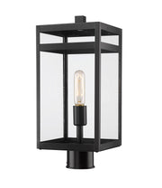 Nuri 1 Light 7.5" Outdoor Post Mount Fixture, 17.75" Tall Lantern in Black, Post Top Only, Round Fitter