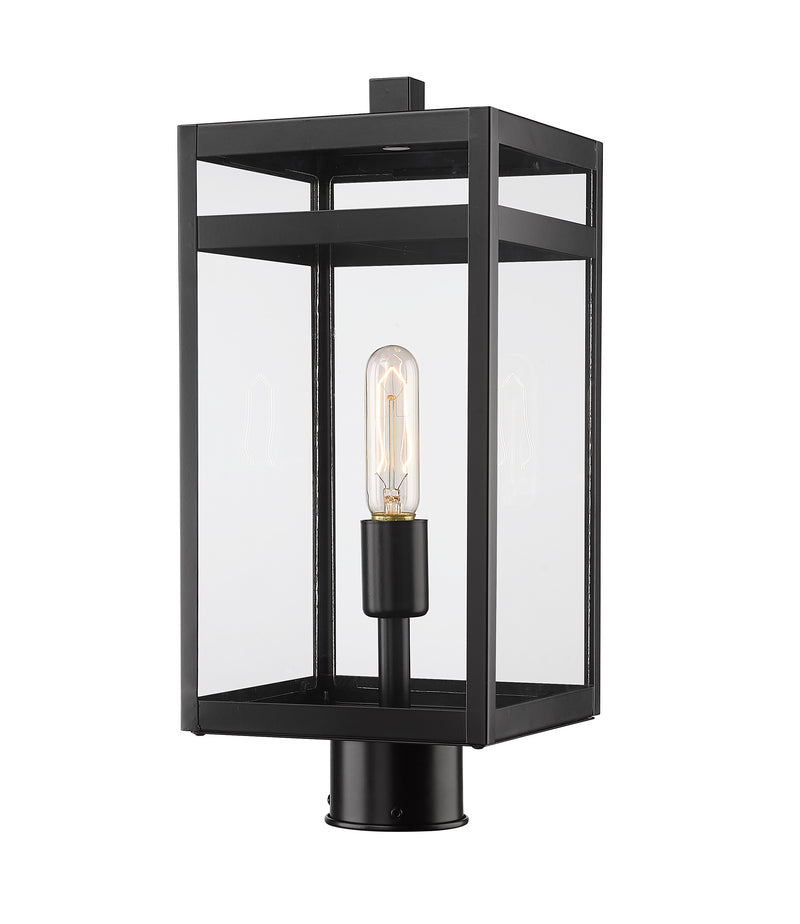 Nuri 1 Light 7.5" Outdoor Post Mount Fixture, 17.75" Tall Lantern in Black, Post Top Only, Round Fitter