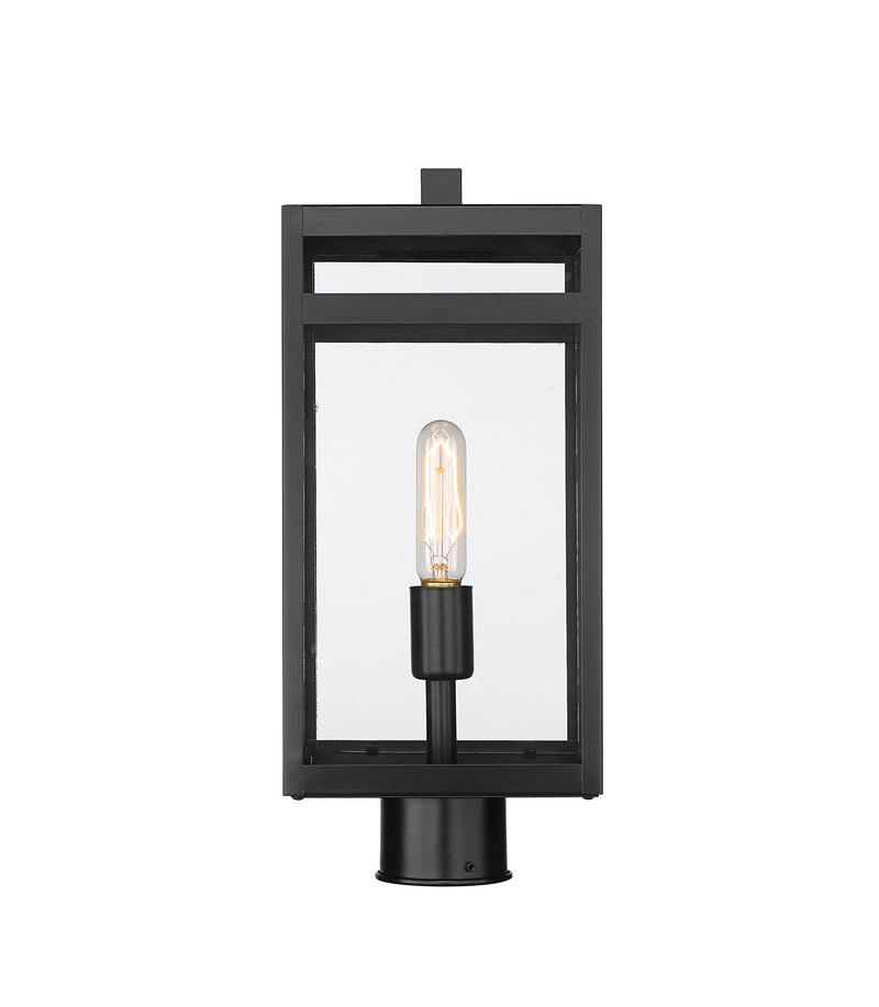 Nuri 1 Light 7.5" Outdoor Post Mount Fixture, 17.75" Tall Lantern in Black, Post Top Only, Round Fitter