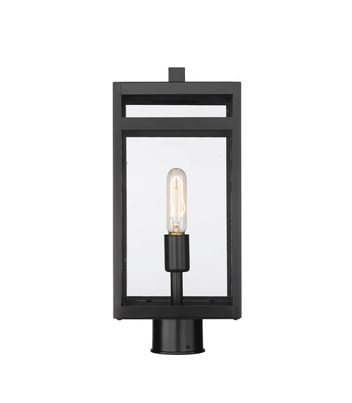 Nuri 1 Light 7.5" Outdoor Post Mount Fixture, 17.75" Tall Lantern in Black, Post Top Only, Round Fitter