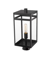 Nuri 1 Light 7.5" Outdoor Post Mount Fixture, 17.75" Tall Lantern in Black, Post Top Only, Round Fitter