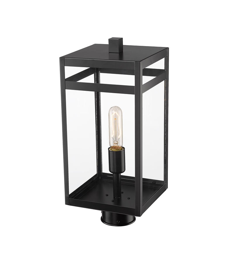 Nuri 1 Light 7.5" Outdoor Post Mount Fixture, 17.75" Tall Lantern in Black, Post Top Only, Round Fitter