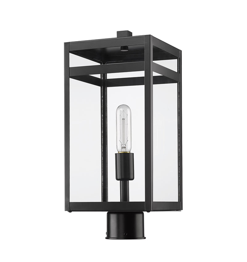 Nuri 1 Light 7.5" Outdoor Post Mount Fixture, 17.75" Tall Lantern in Black, Post Top Only, Round Fitter
