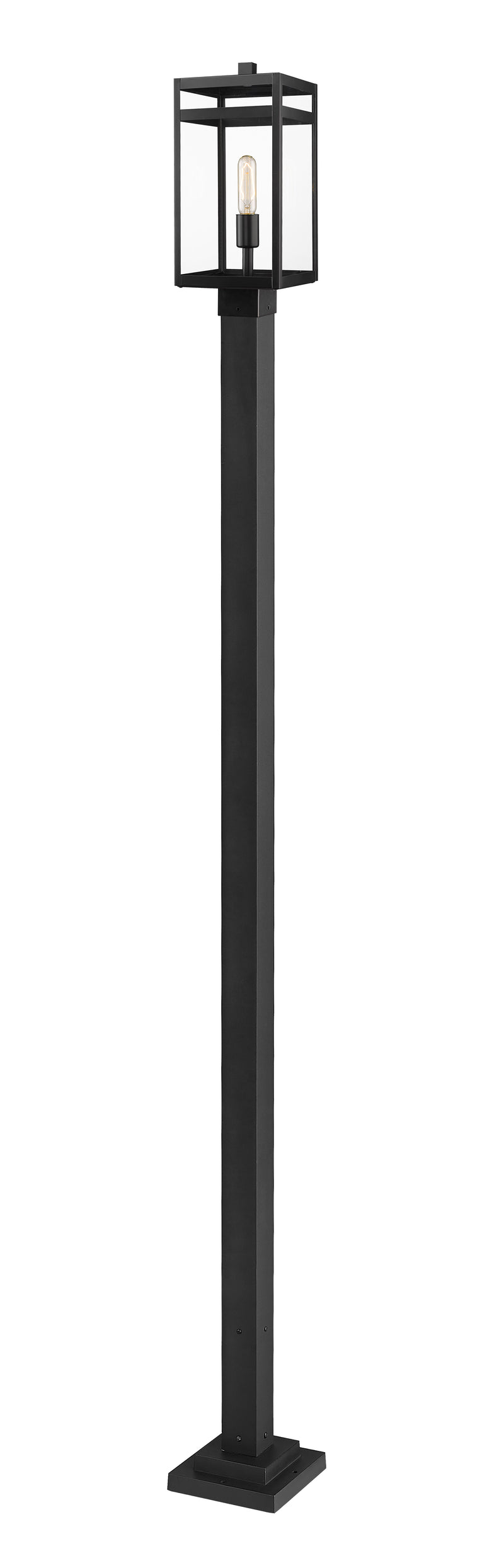 Nuri 1 Light 7.5" Outdoor Post Mount Fixture, 17.75" Tall Lantern in Black, 96" Square Post