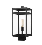 Nuri 1 Light 7.5" Outdoor Post Mount Fixture, 17.75" Tall Lantern in Black, Post Top Only, Square Fitter