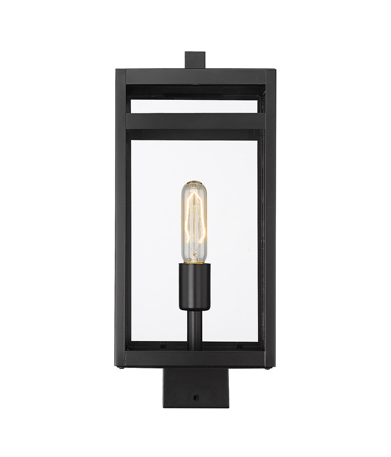 Nuri 1 Light 7.5" Outdoor Post Mount Fixture, 17.75" Tall Lantern in Black, Post Top Only, Square Fitter