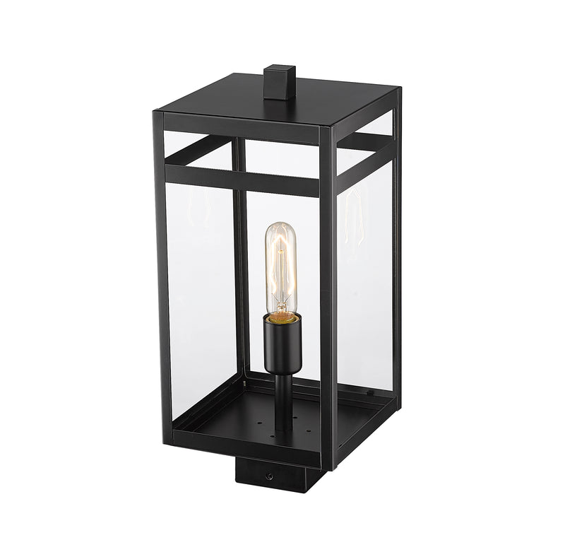 Nuri 1 Light 7.5" Outdoor Post Mount Fixture, 17.75" Tall Lantern in Black, Post Top Only, Square Fitter