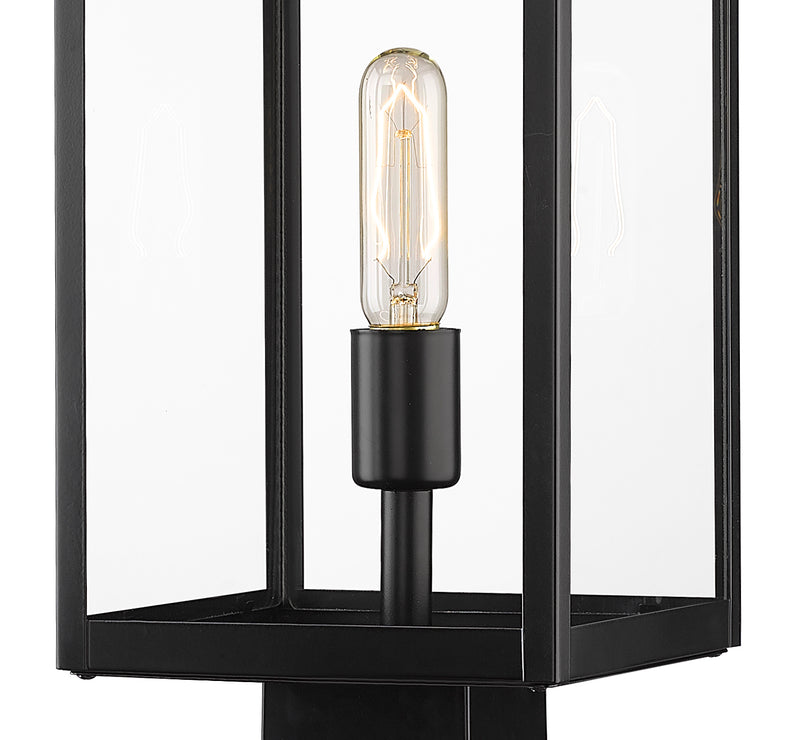Nuri 1 Light 7.5" Outdoor Post Mount Fixture, 17.75" Tall Lantern in Black, Post Top Only, Square Fitter