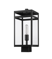 Nuri 1 Light 7.5" Outdoor Post Mount Fixture, 17.75" Tall Lantern in Black, Post Top Only, Square Fitter
