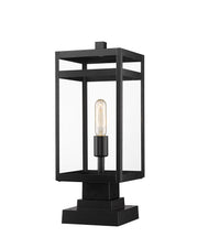 Nuri 1 Light 7.5" Outdoor Post Mount Fixture, 17.75" Tall Lantern in Black, Square Pier Mount