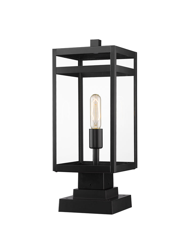 Nuri 1 Light 7.5" Outdoor Post Mount Fixture, 17.75" Tall Lantern in Black, Square Pier Mount