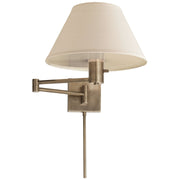 Classic Swing Arm Wall Lamp with Linen Shade in Antique Nickel