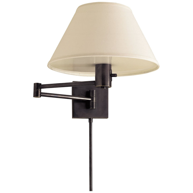 Classic Swing Arm Wall Lamp with Linen Shade in Bronze