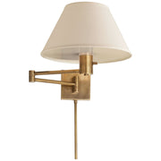 Classic Swing Arm Wall Lamp with Linen Shade in Hand-Rubbed Antique Brass
