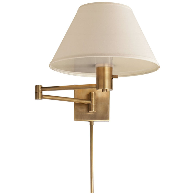Classic Swing Arm Wall Lamp with Linen Shade in Hand-Rubbed Antique Brass