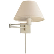 Classic Swing Arm Wall Lamp with Linen Shade in Matte White