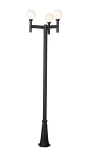 Laurent 3 Light 30" Outdoor Post Mount Fixture, 18" Tall Lantern, White Opal Glass in White Opal, 96" Cast Post, 10" Base