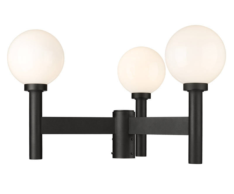 Laurent 3 Light 30" Outdoor Post Mount Fixture, 18" Tall Lantern, White Opal Glass in Black, Post Top Only