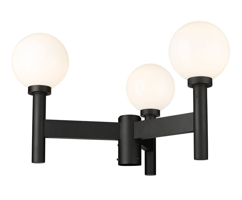 Laurent 3 Light 30" Outdoor Post Mount Fixture, 18" Tall Lantern, White Opal Glass in Black, Post Top Only