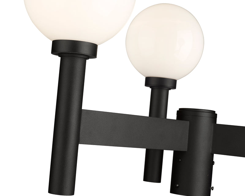 Laurent 3 Light 30" Outdoor Post Mount Fixture, 18" Tall Lantern, White Opal Glass in Black, Post Top Only