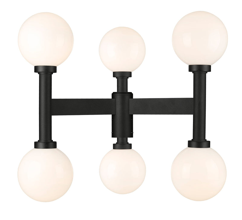 Laurent 6 Light 30" Outdoor Post Mount Fixture, 27" Tall Lantern, White Opal Glass in Black, Post Top Only