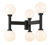 Laurent 6 Light 30" Outdoor Post Mount Fixture, 27" Tall Lantern, White Opal Glass in Black, Post Top Only