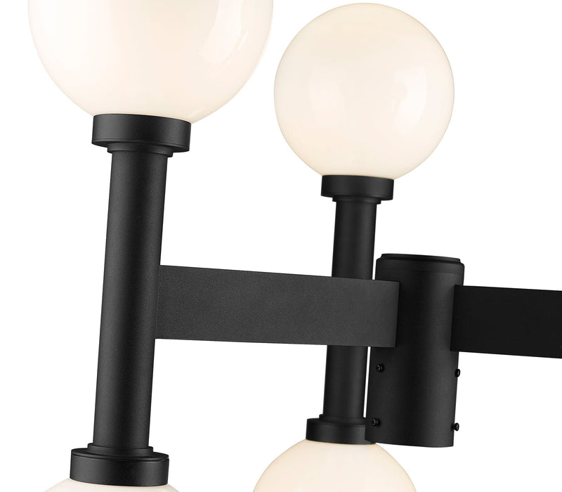 Laurent 6 Light 30" Outdoor Post Mount Fixture, 27" Tall Lantern, White Opal Glass in Black, Post Top Only