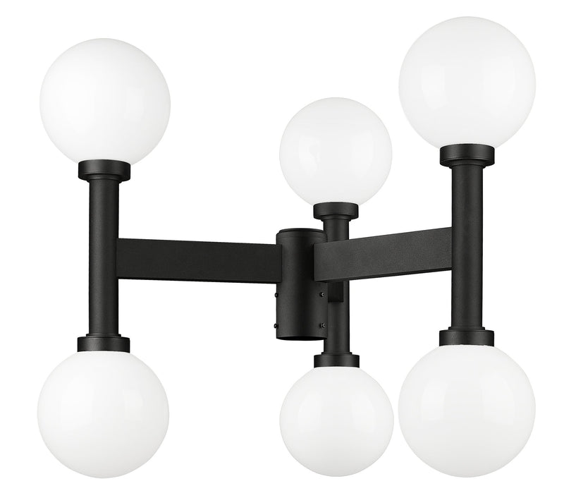 Laurent 6 Light 30" Outdoor Post Mount Fixture, 27" Tall Lantern, White Opal Glass in Black, Post Top Only