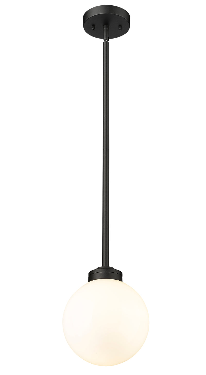 Laurent 1 Light 8" Outdoor Pendant, White Opal Shade in Black