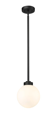 Laurent 1 Light 8" Outdoor Pendant, White Opal Shade in Black