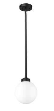 Laurent 1 Light 8" Outdoor Pendant, White Opal Shade in Black