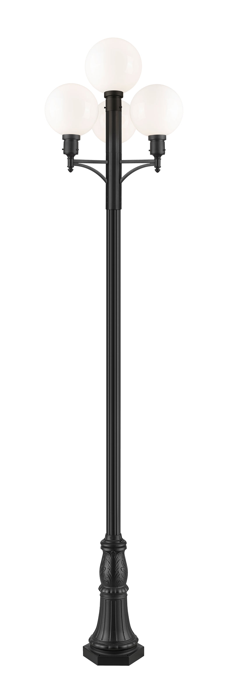 Laurent 4 Light 34.5" Outdoor Post Mount Fixture in Black, 96" Cast Post, 13" Base