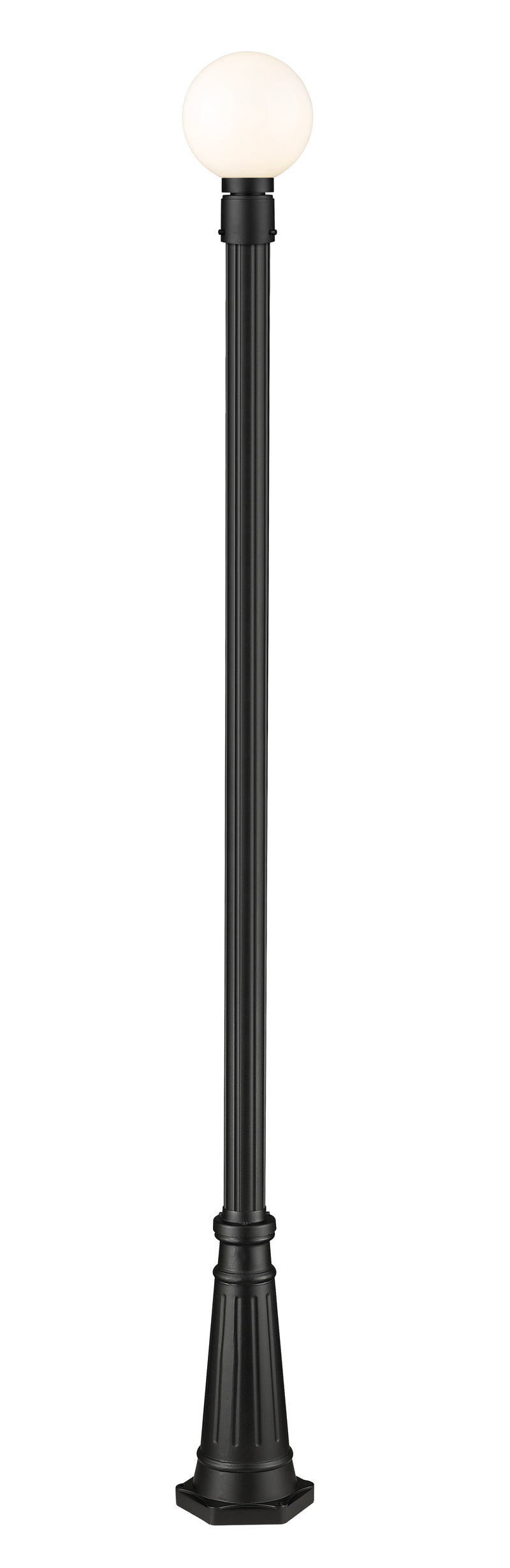 Laurent 1 Light 8" Outdoor Post Mount Fixture, 11.5" Tall Lantern, White Opal Glass in White Opal, 96" Cast Post, 10" Base