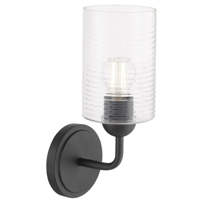 Charlotte 1 Light Ribbed Glass Wall Sconce in Matte Black / Ribbed Glass